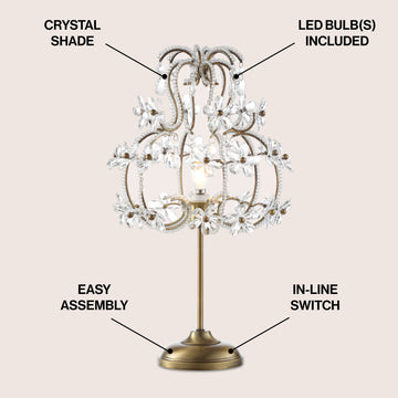 Clara 20.5" Crystal Flower Beaded Girandole Metal/Acrylic LED Table Lamp - JONATHAN Y